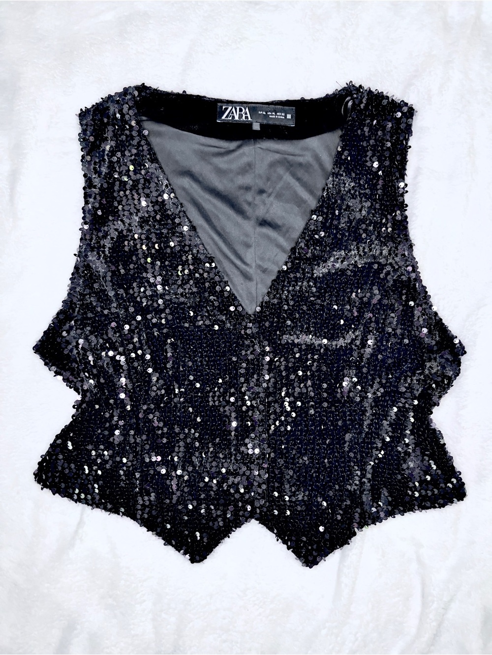 Zara Black Sequin V-Neck Women's Vest